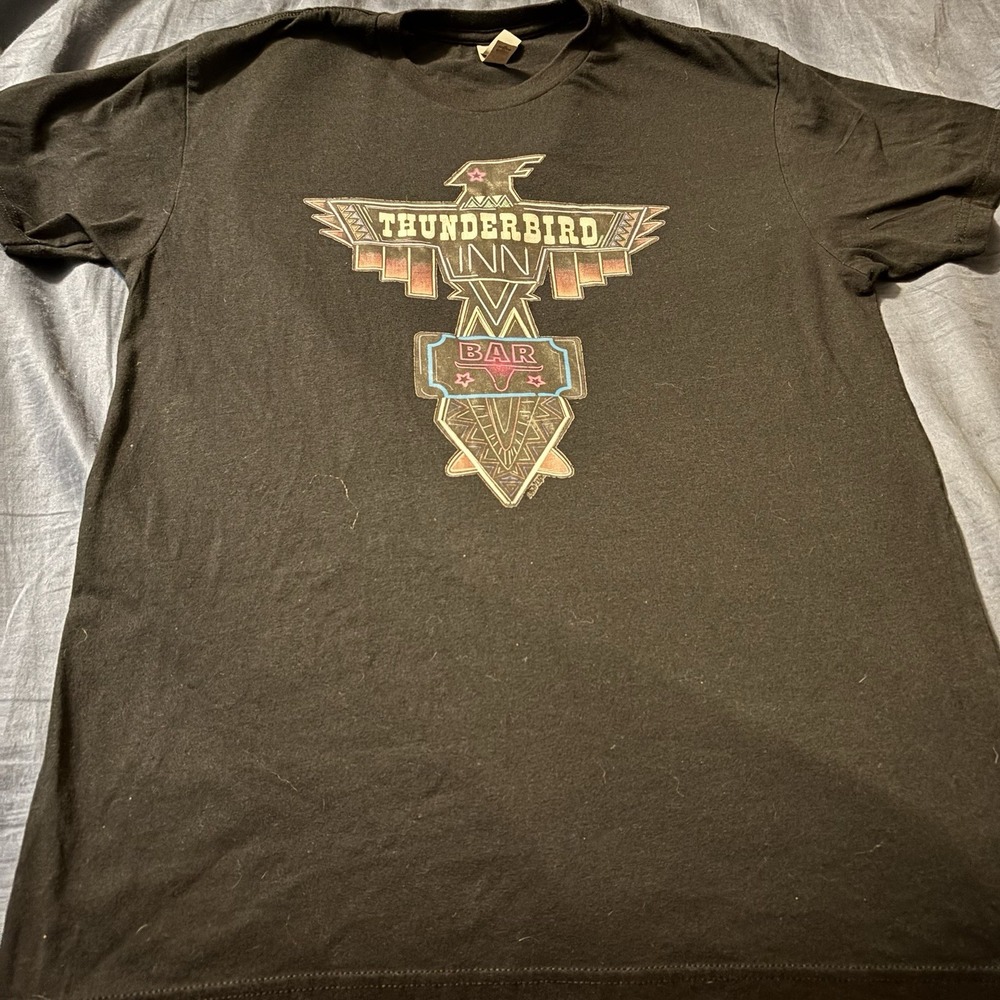 Next Level Men's Black T-Shirt, Thunderbird In Bar, Medium Crewneck Short Sleeve